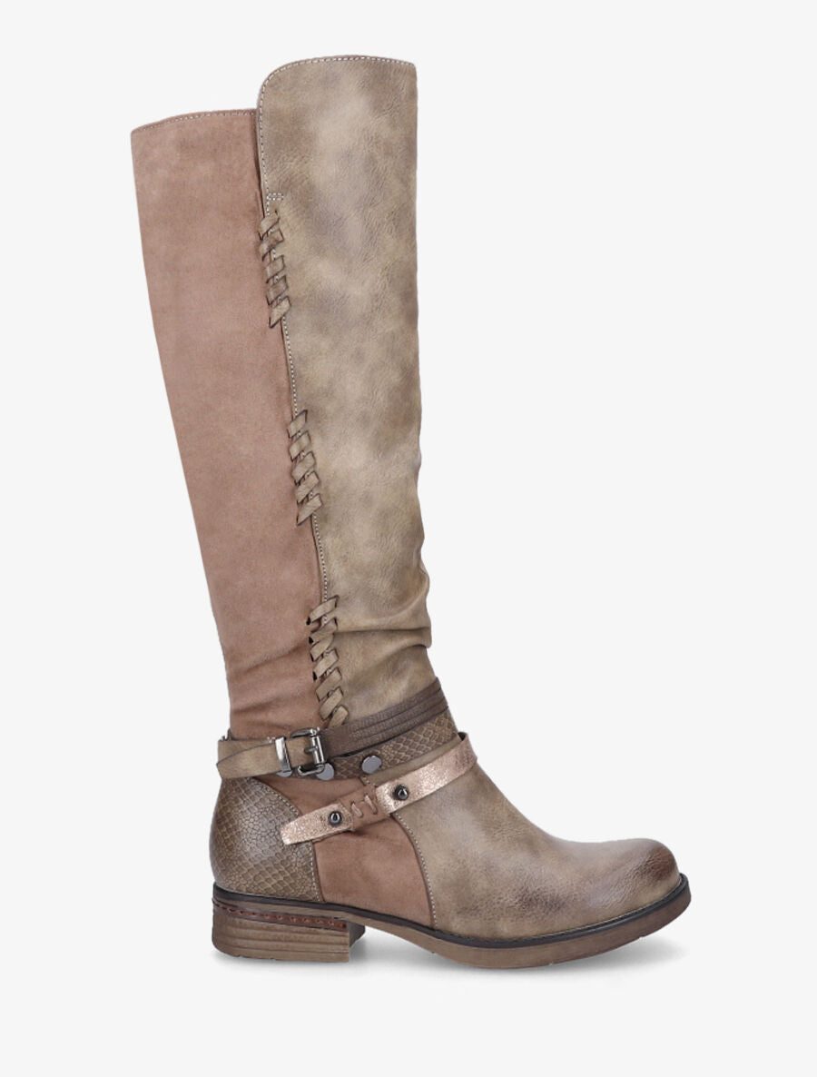 Bottes bi-matière à multi lanières irisées et python - Taupe - 1