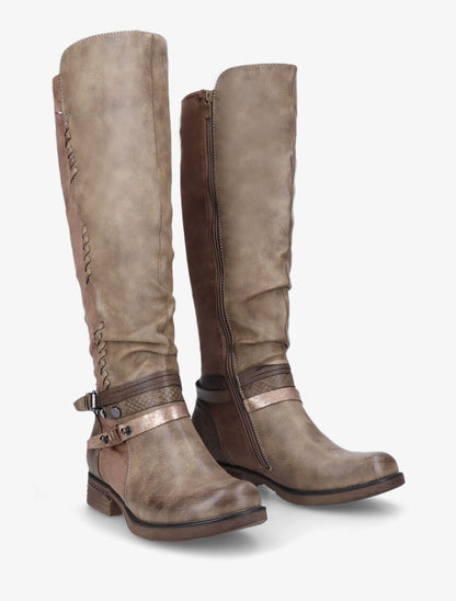 Bottes bi-matière à multi lanières irisées et python - Taupe - 4