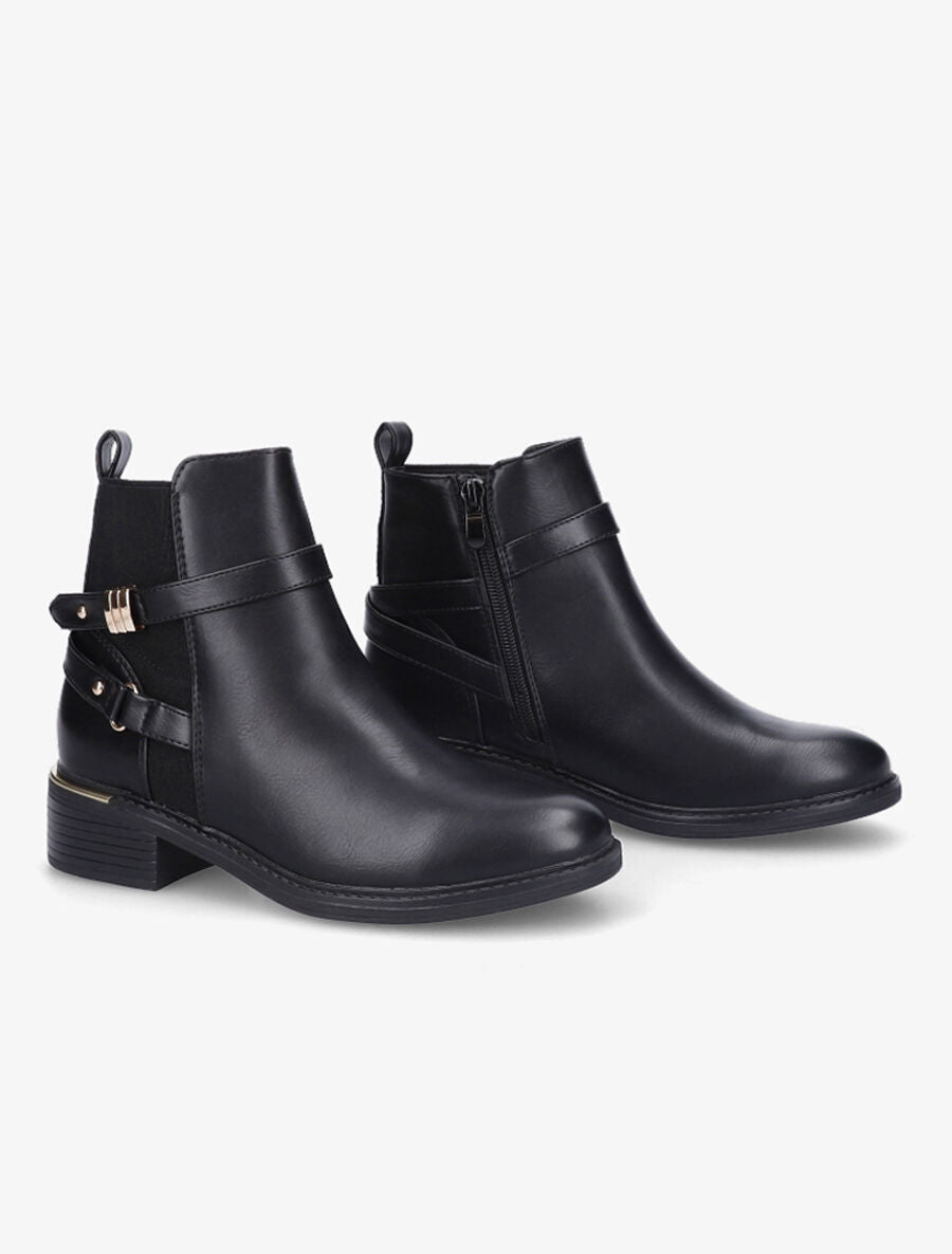 Bottines en simili à doubles sangles - Noir - 4