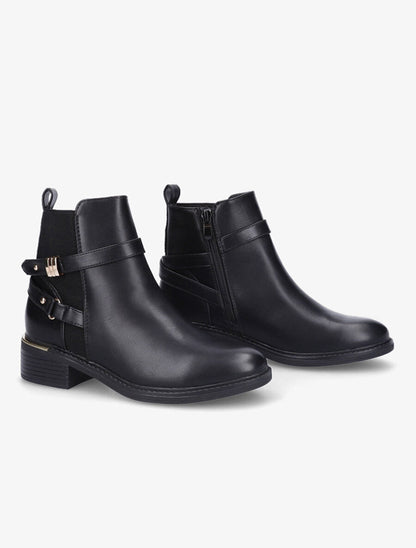 Bottines en simili à doubles sangles - Noir - 4