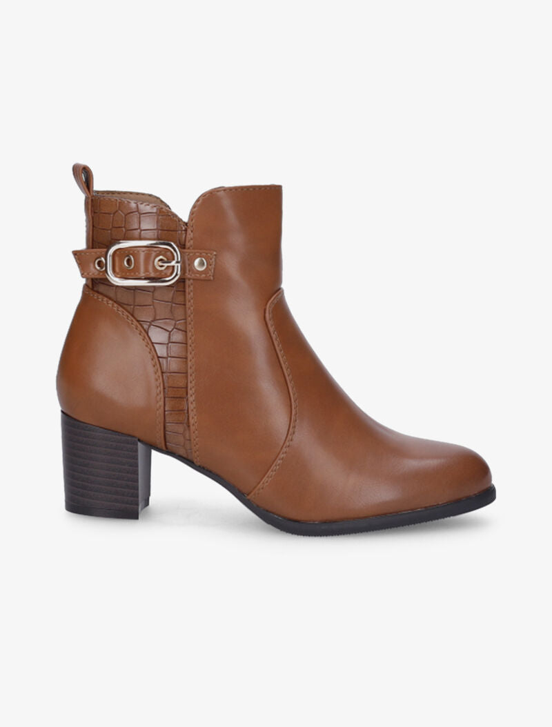 Bottines à détail croco - Camel - 2