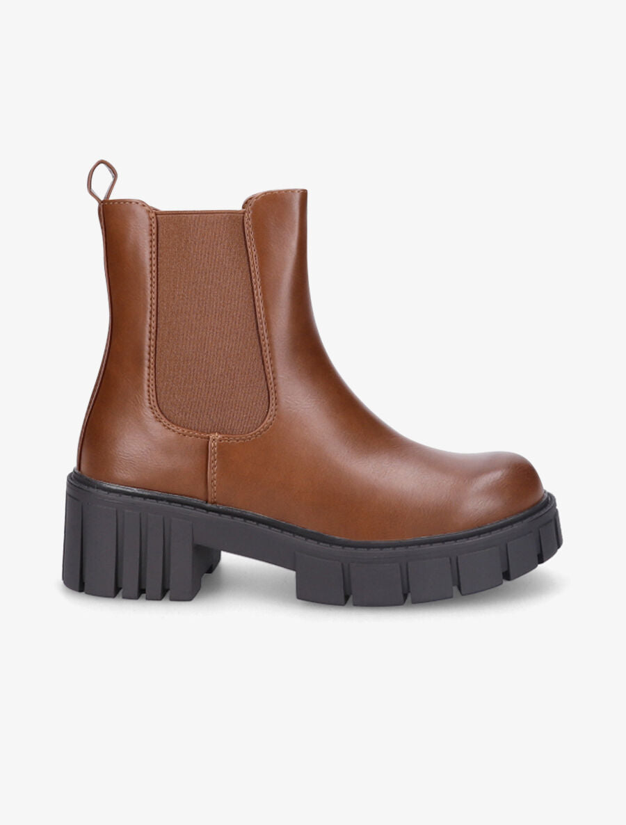 Bottines en simili à semelles crantées - Camel - 1