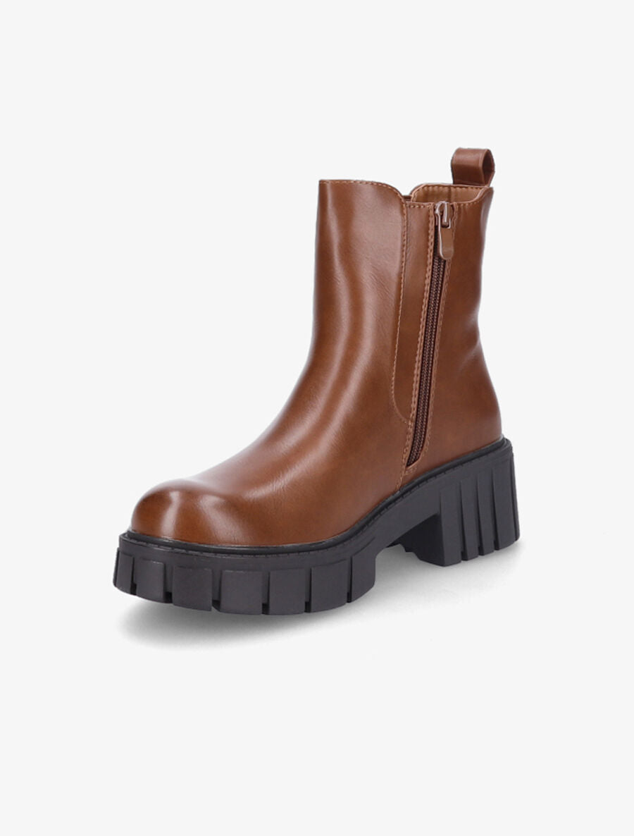 Bottines en simili à semelles crantées - Camel - 3