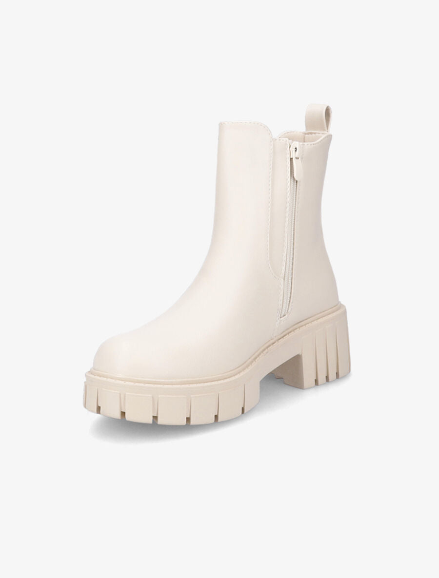 Bottines en simili à semelles crantées - Beige - 3