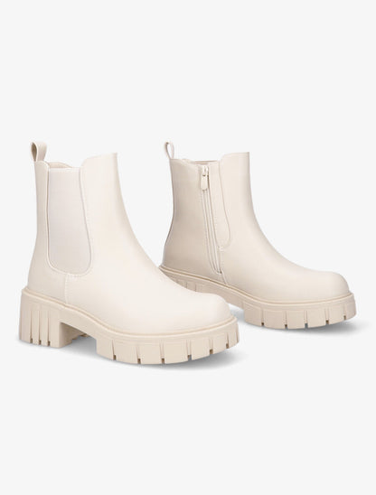 Bottines en simili à semelles crantées - Beige - 4