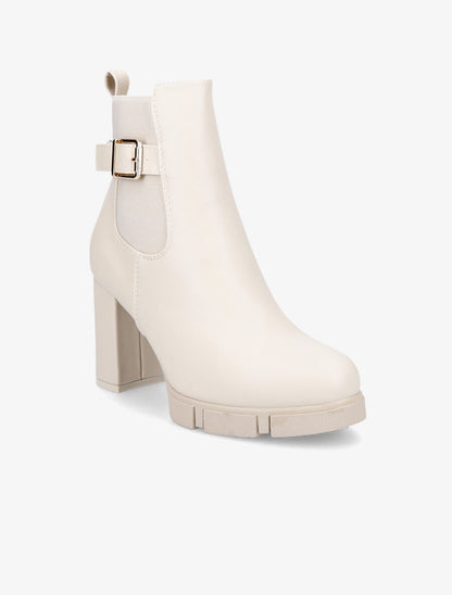Bottines à talon et boucle en simili - Beige - 2
