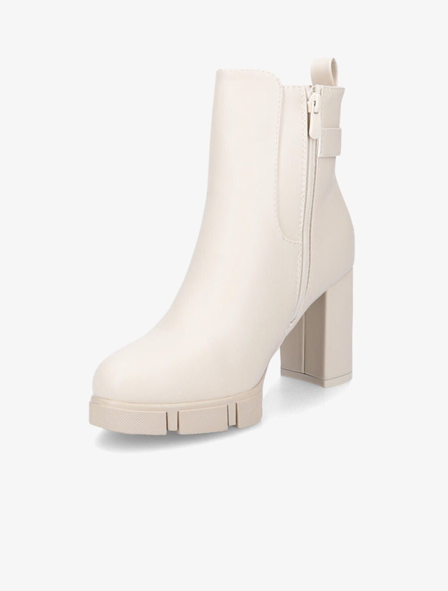 Bottines à talon et boucle en simili - Beige - 3