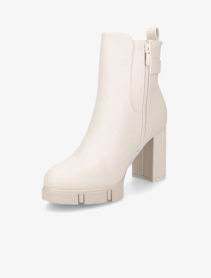Bottines à talon et boucle en simili - Beige - 3