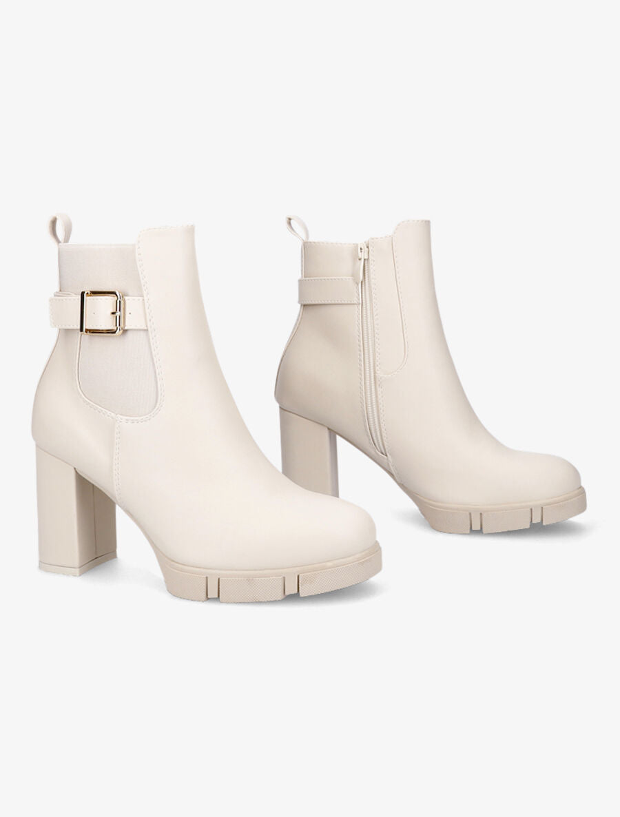 Bottines à talon et boucle en simili - Beige - 4