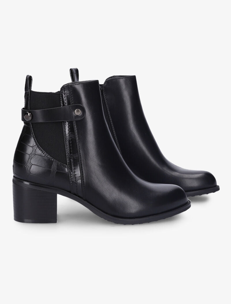 Bottines à contrefort croco et élastiqué - Noir - 4