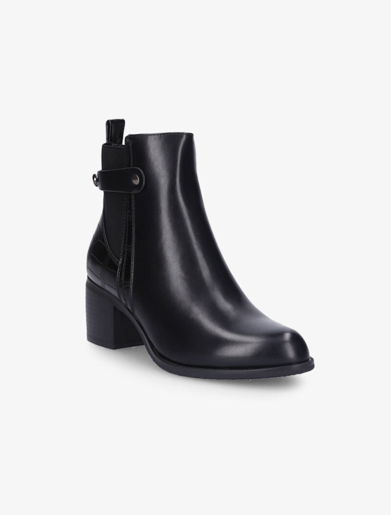 Bottines à contrefort croco et élastiqué - Noir - 2