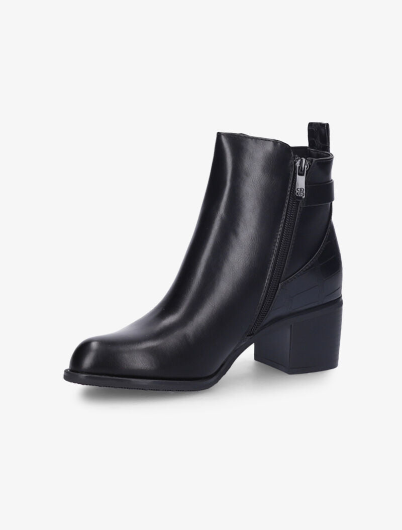 Bottines à contrefort croco et élastiqué - Noir - 3