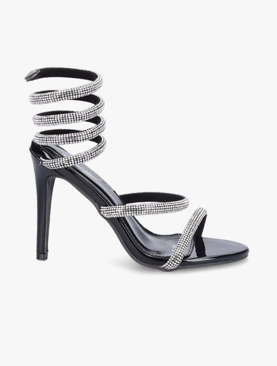 Sandales à talons aiguilles et strass - Noir - 1