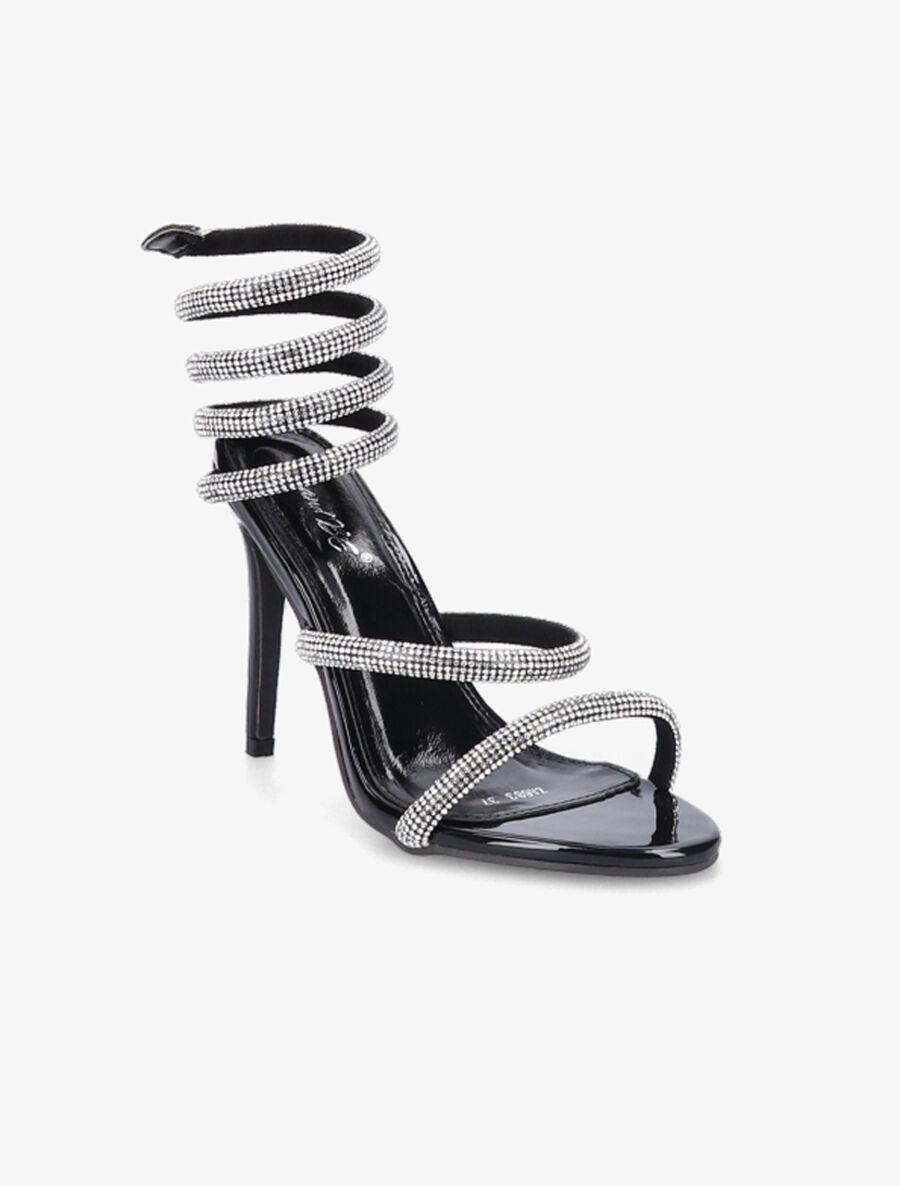 Sandales à talons aiguilles et strass - Noir - 2