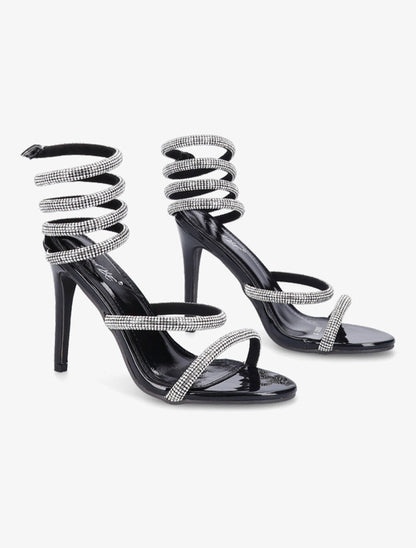Sandales à talons aiguilles et strass - Noir - 4