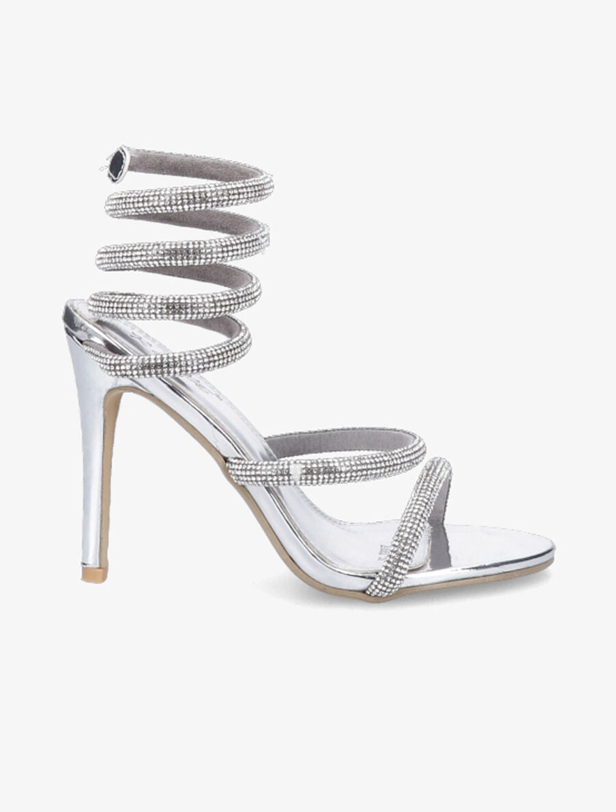 Sandales à talons aiguilles et strass - Argent - 5