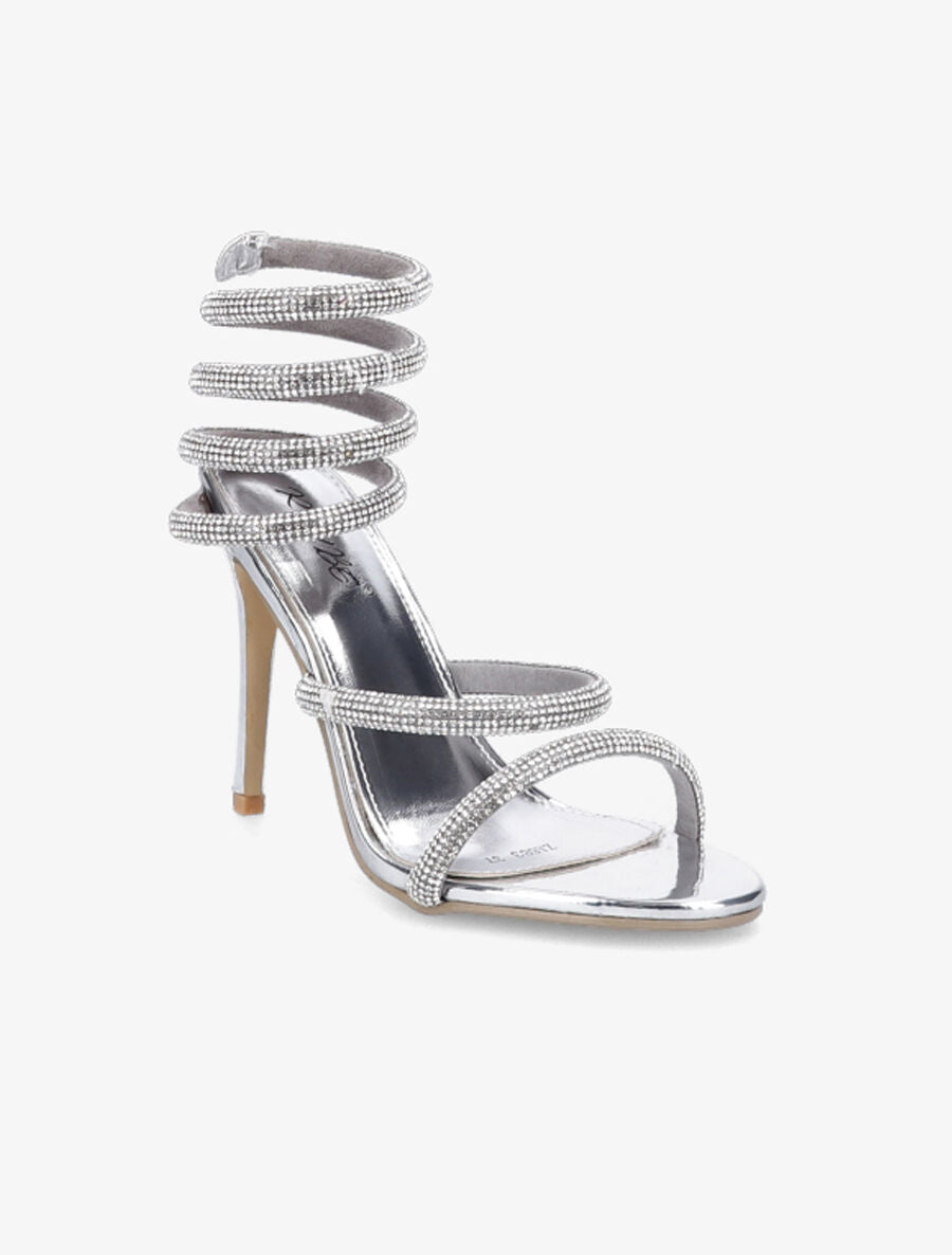 Sandales à talons aiguilles et strass - Argent - 2