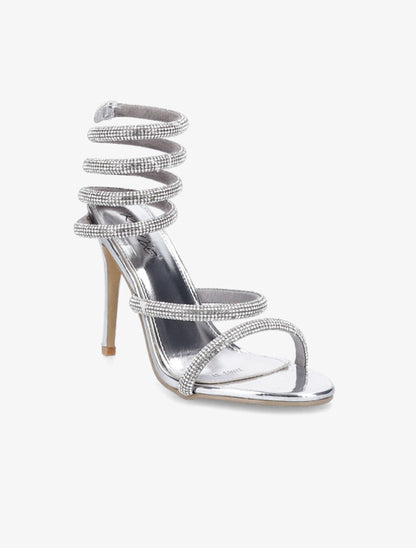 Sandales à talons aiguilles et strass - Argent - 2