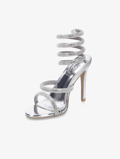 Sandales à talons aiguilles et strass - Argent - 3