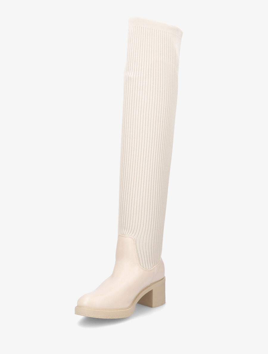 Cuissardes en tissu côtelé et simili - Beige - 3