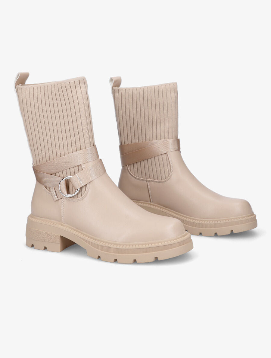 Bottines style chaussettes à boucle amovible - Beige foncé - 4