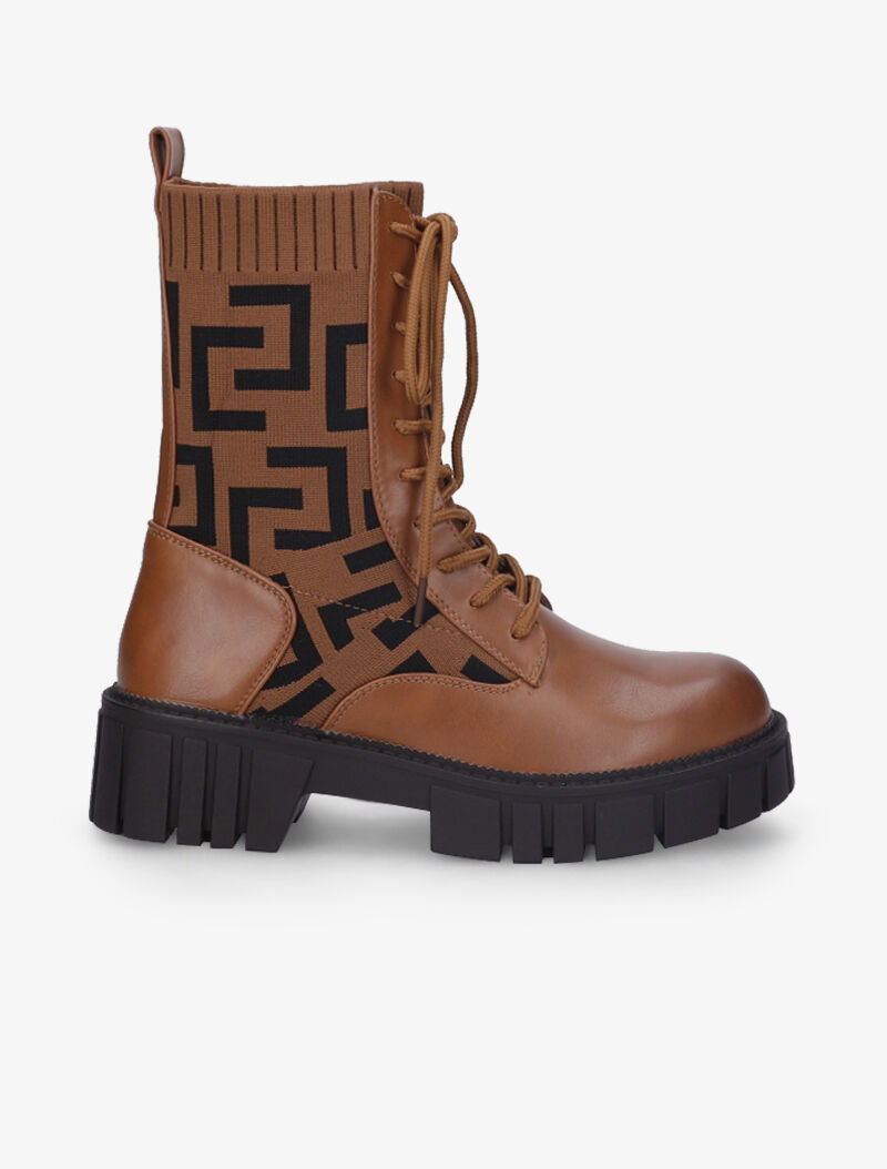 Boots chaussettes à imprimé grec - Camel - 2
