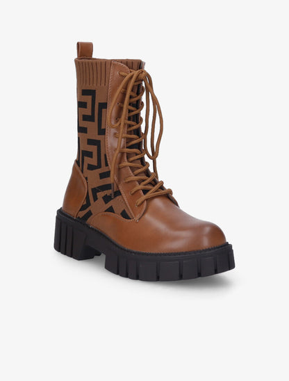 Boots chaussettes à imprimé grec - Camel - 3