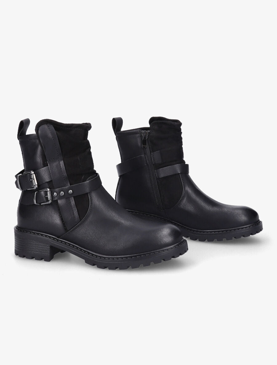 Bottines en simili et en suédine - Noir - 4