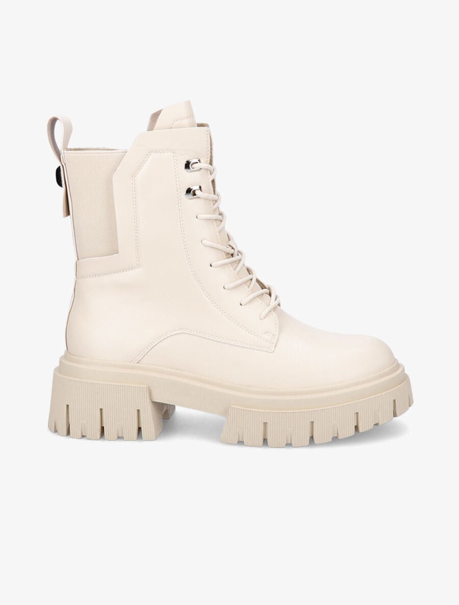 Bottines militaire élastiquées en simili - Beige - 1
