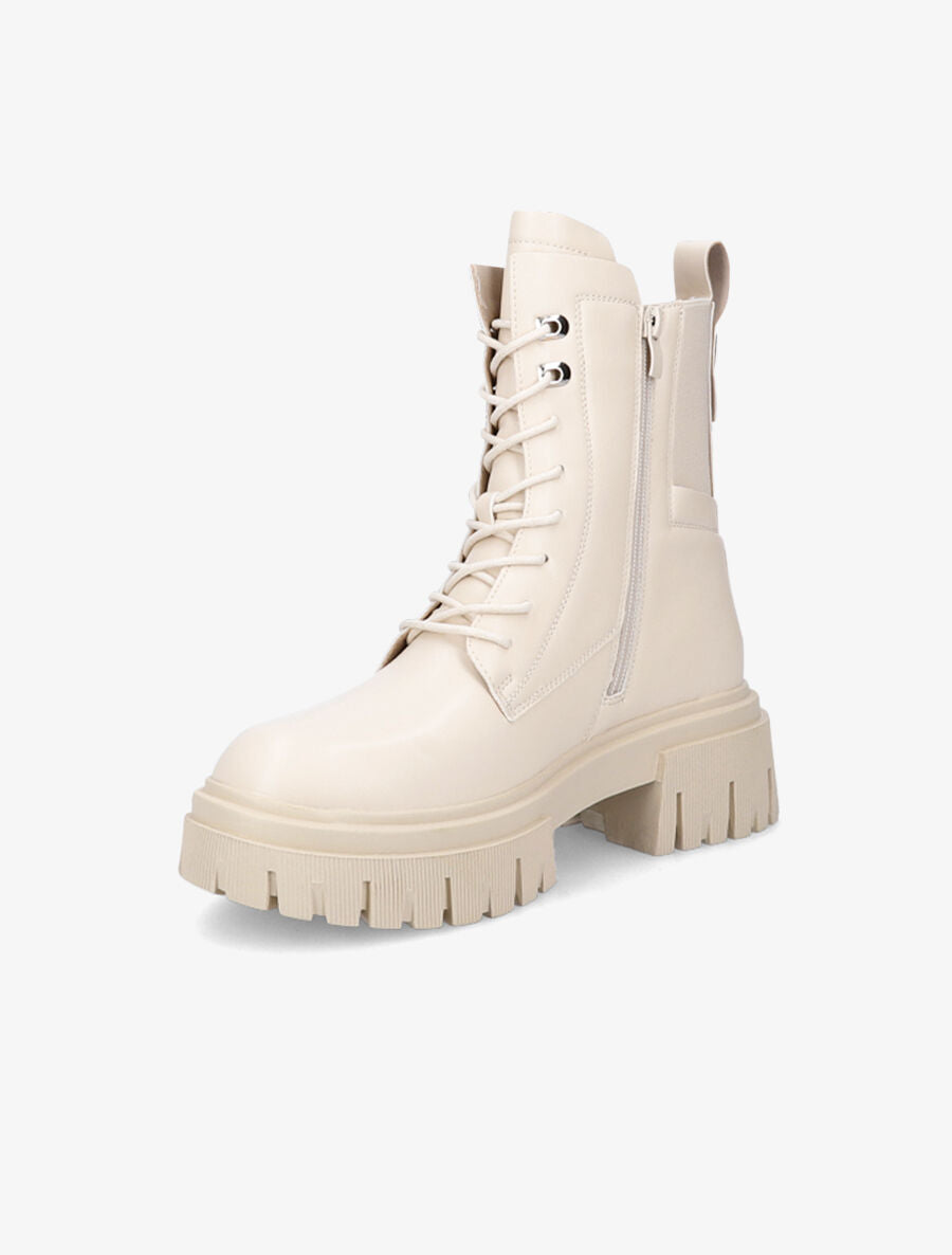 Bottines militaire élastiquées en simili - Beige - 3