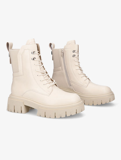 Bottines militaire élastiquées en simili - Beige - 4