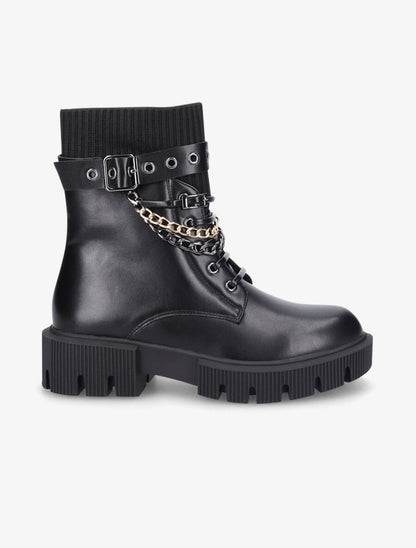 Bottines style rangers à chaînes - Noir - 5