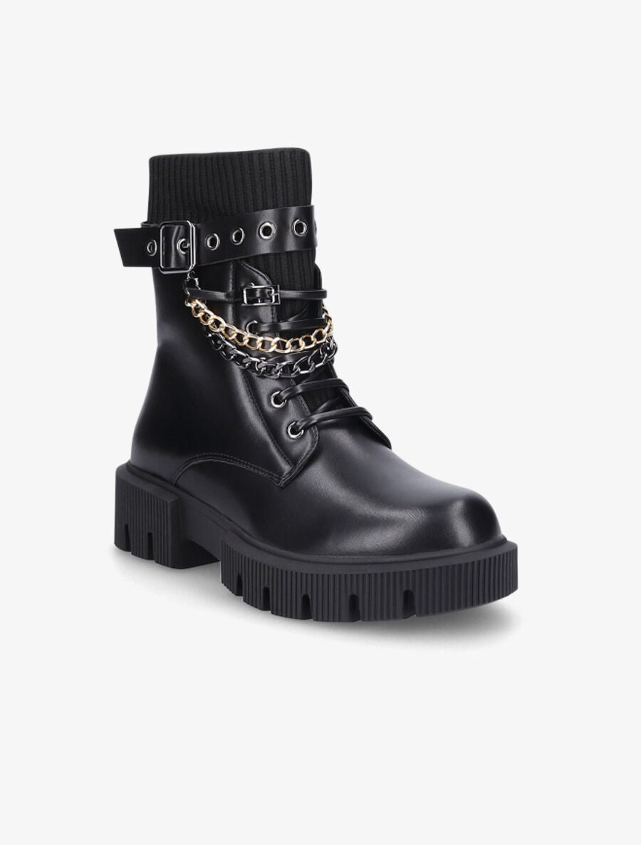 Bottines style rangers à chaînes - Noir - 2