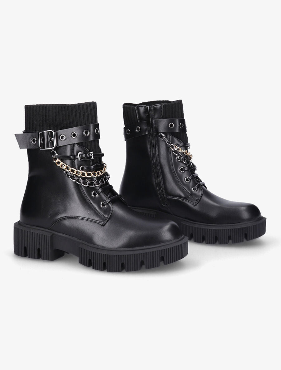 Bottines style rangers à chaînes - Noir - 4