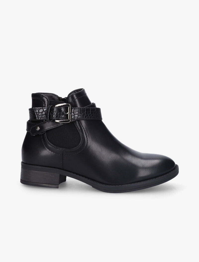 Low boots à sangle effet croco - Noir - 2