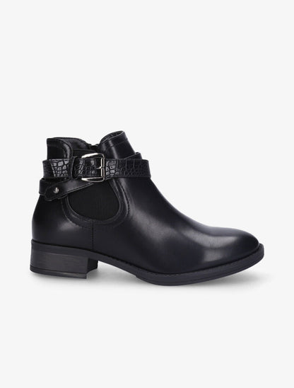 Low boots à sangle effet croco - Noir - 2