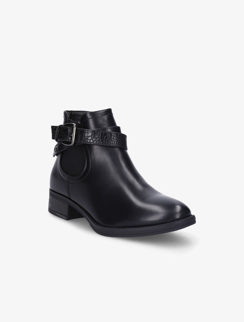 Low boots à sangle effet croco - Noir - 3