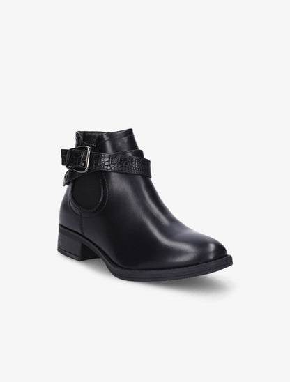 Low boots à sangle effet croco - Noir - 3