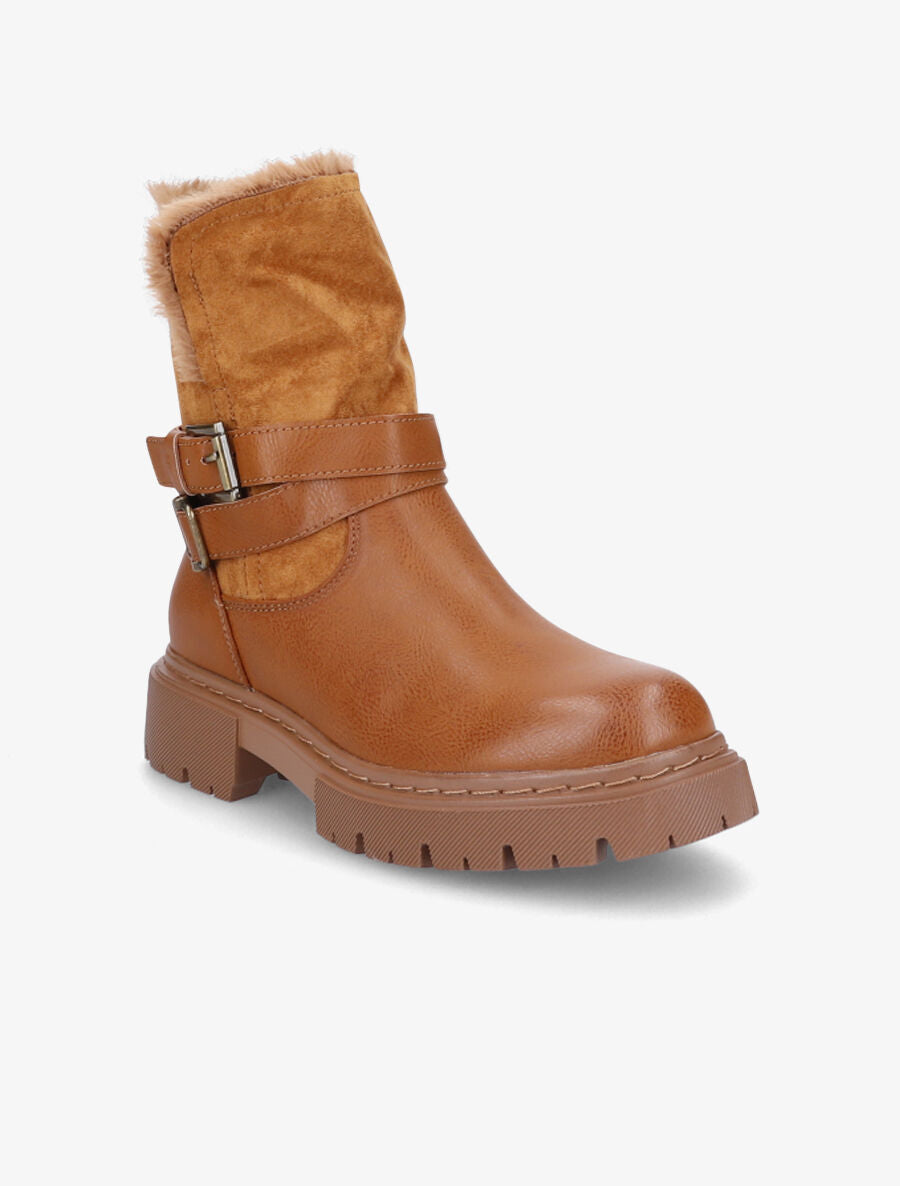 Bottines fourrées bi-matière - Camel - 2