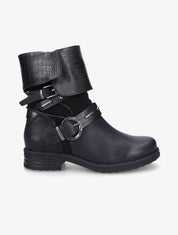 Bottines à revers effet croco - Noir - 1