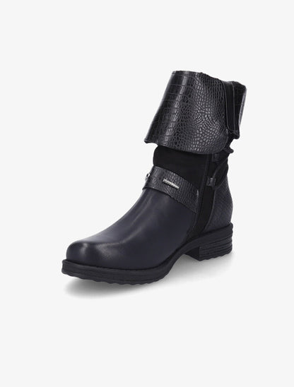 Bottines à revers effet croco - Noir - 3