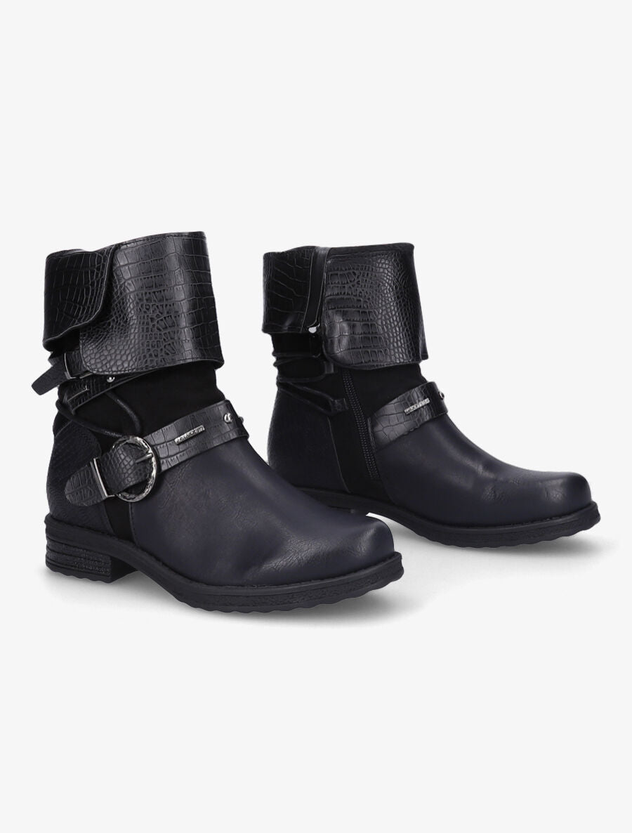 Bottines à revers effet croco - Noir - 4