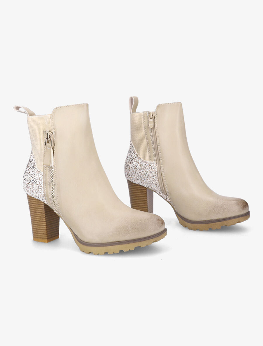 Bottines à contrefort pailleté - Beige - 4
