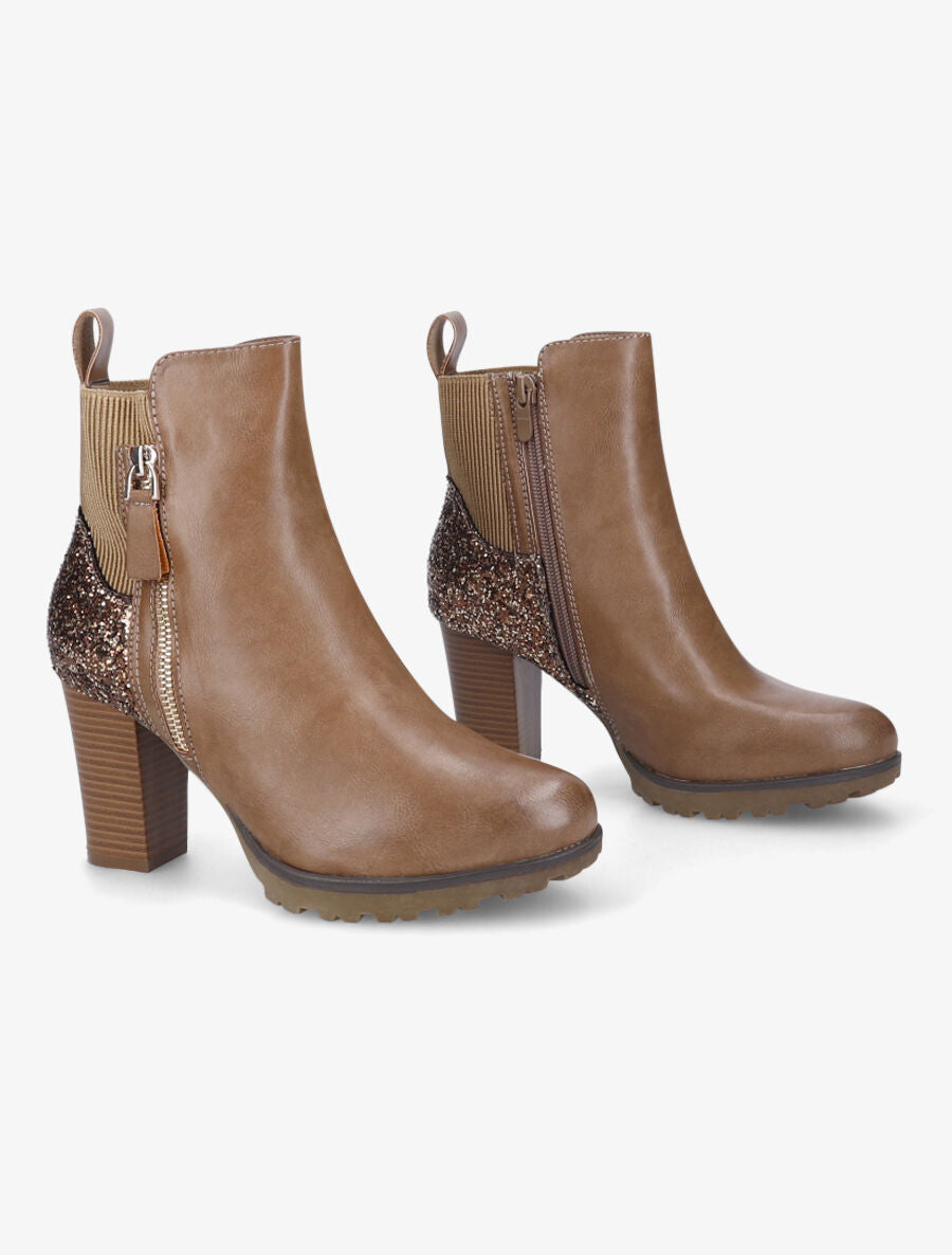 Bottines à contrefort pailleté - Taupe - 4