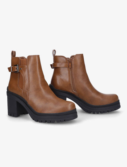 Bottines élastiquées à talon - Camel - 4