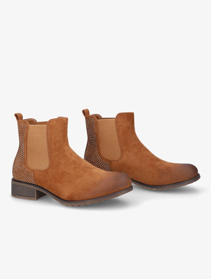 Chelsea boots en suédine à contrefort à strass - Camel - 4