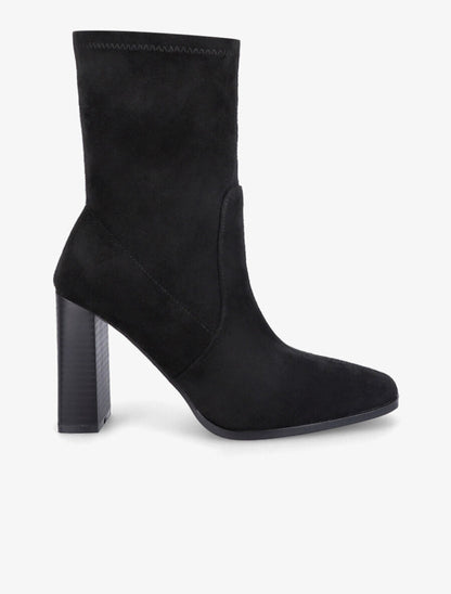 Bottines montantes en suédine à talon haut - Noir - 1