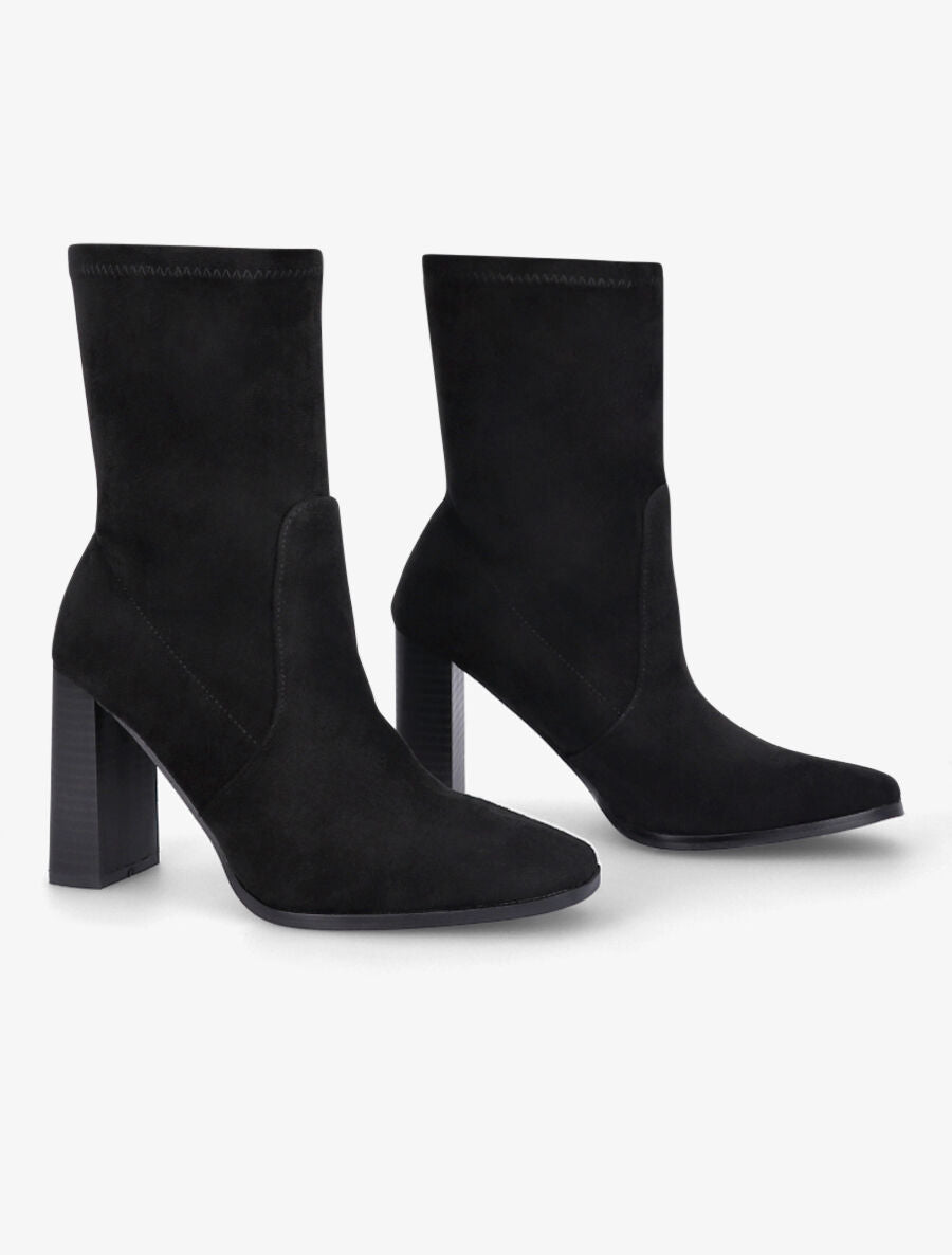 Bottines montantes en suédine à talon haut - Noir - 4