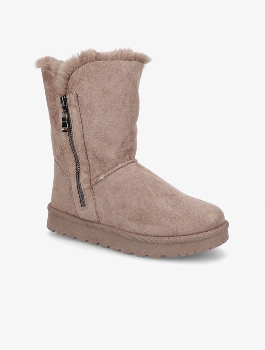 Boots fourrées en suédine et à zip - Taupe - 2