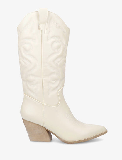 Bottes à talons style santiags - Écru - 5